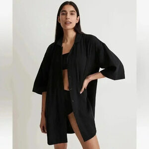 Madewell Lightspun Cover-Up Mini Shirtdress Black XS NWT